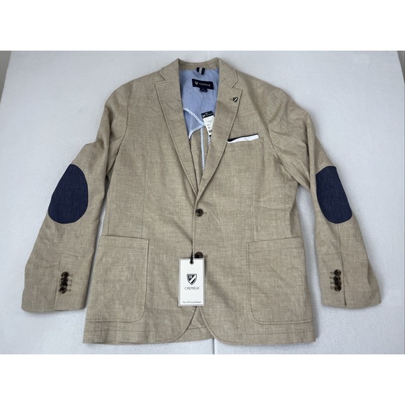 NWT $195 Cremieux Kahk Linen Blend Off-Duty Blazer Elbow Patch Jacket Mens Large